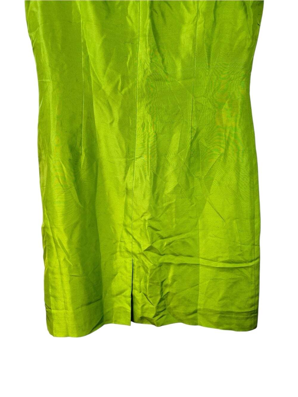 Talbots 100% Silk Sheath Dress 14P Chartreuse Green Bow Waist Petite Cocktail - Picture 11 of 16